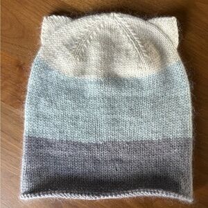 Cozy Knit Cat Ear Beanie in Cream, Blue, and Gray, NWOT